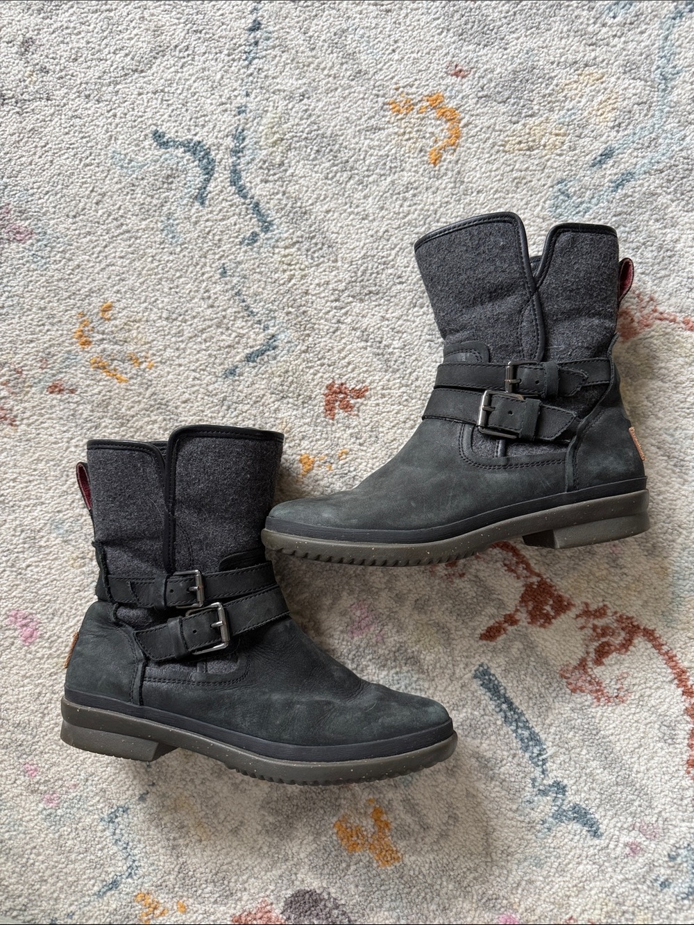 UGG Black Buckle Mid-Calf Combat Boots